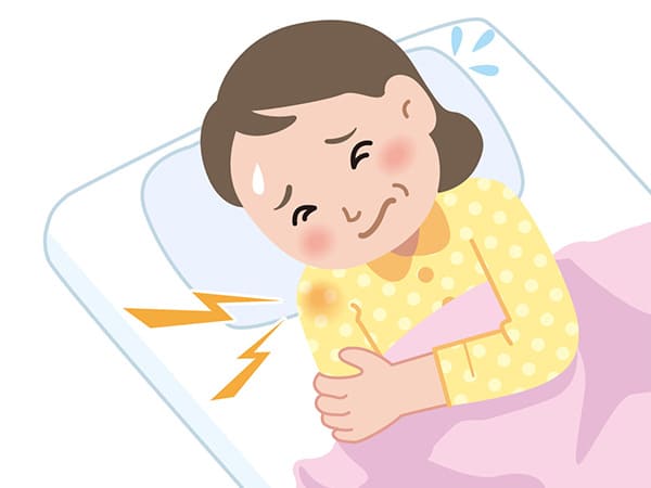夜間痛で眠れない女性イラスト